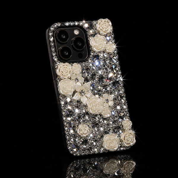 Cover con strass e roselline su base nera