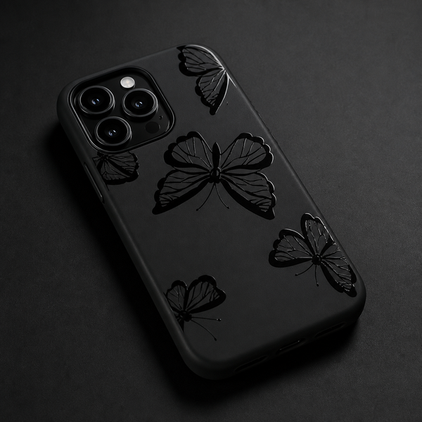Cover nera con farfalle stampate tono su tono