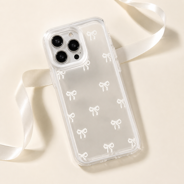 Cover trasparente con fiocchi bianchi
