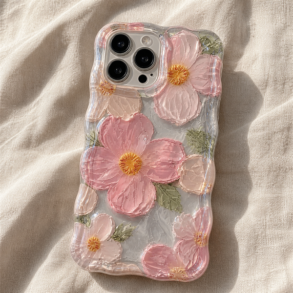 Cover con fiori dipinti in rilievo rosa