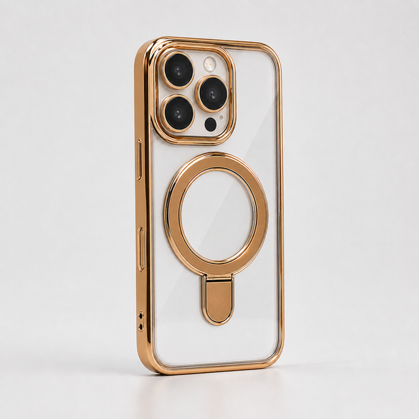 Cover trasparente con anello magnetico dorato