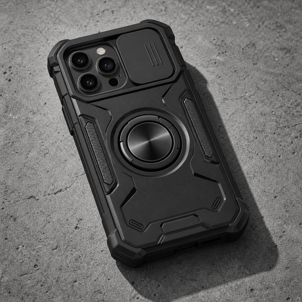 Cover rugged nera con anello sul retro