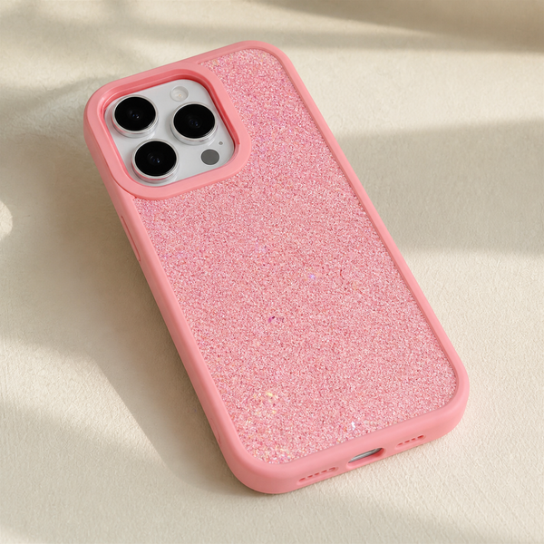 Cover glitter rosa con finestra sulle fotocamere