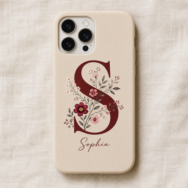Cover beige con iniziale e fiori
