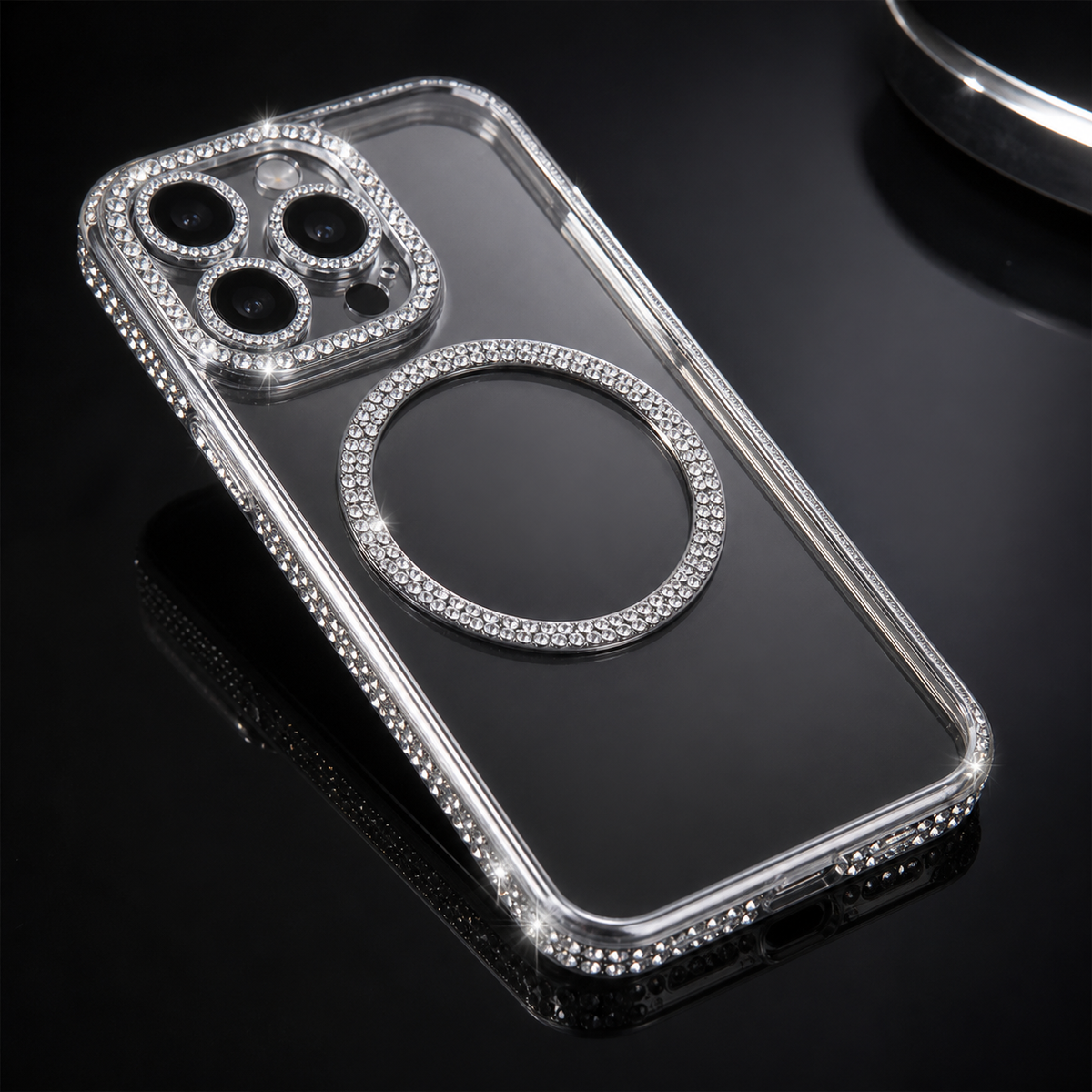 Cover trasparente con strass sul bordo
