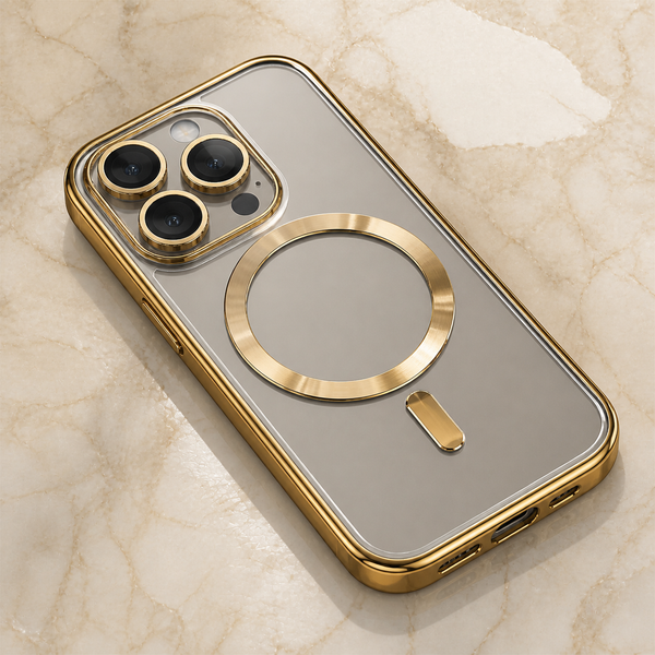 Cover trasparente con bordo oro