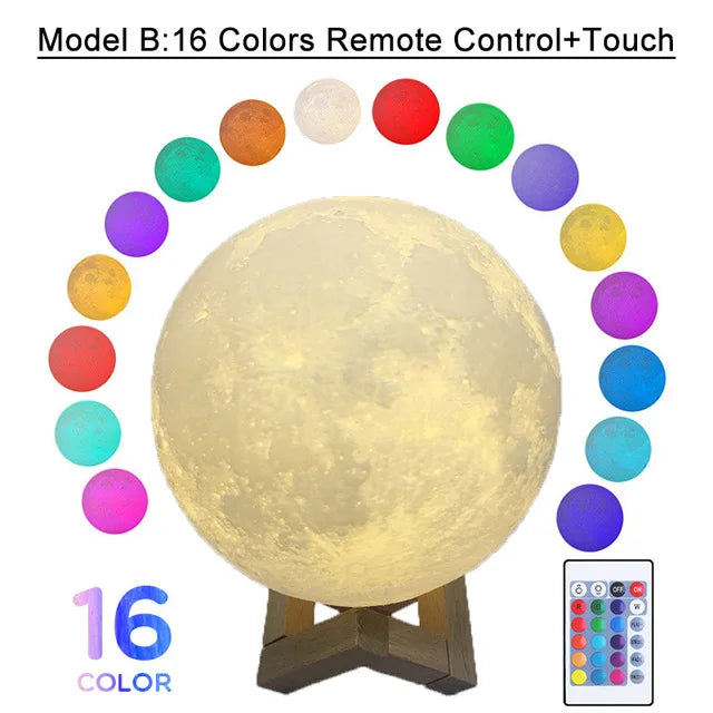 3D Moon Lamp — Color-Changing LED Night Light with Touch Control | USB Rechargeable