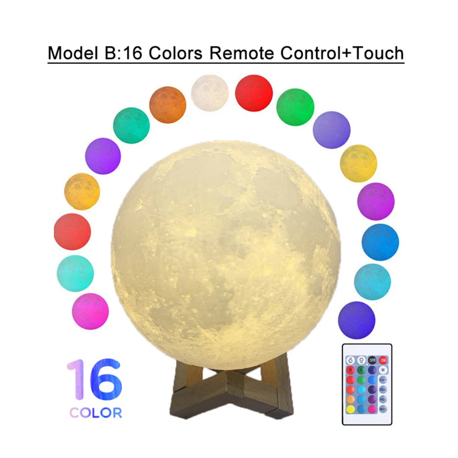 3D Moon Lamp — Color-Changing LED Night Light with Touch Control | USB Rechargeable