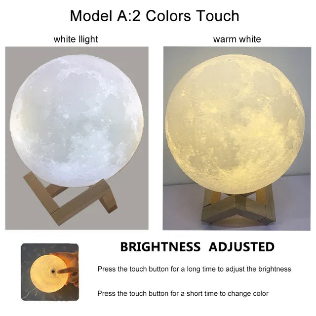 3D Moon Lamp — Color-Changing LED Night Light with Touch Control | USB Rechargeable