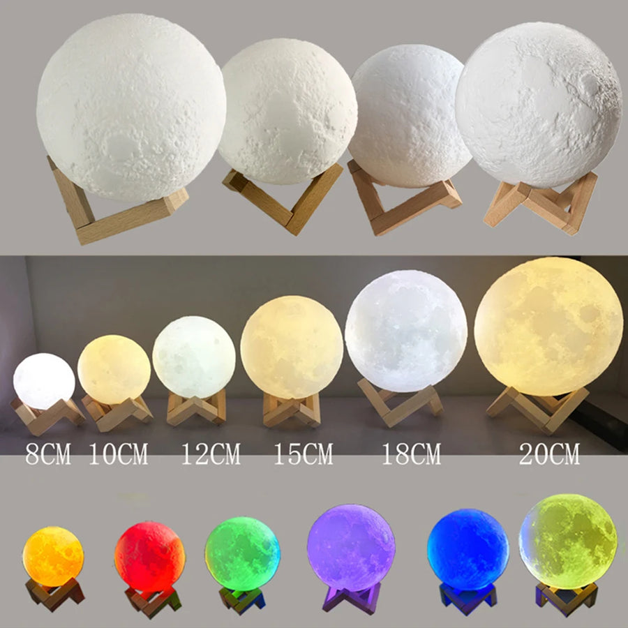 3D Moon Lamp — Color-Changing LED Night Light with Touch Control | USB Rechargeable