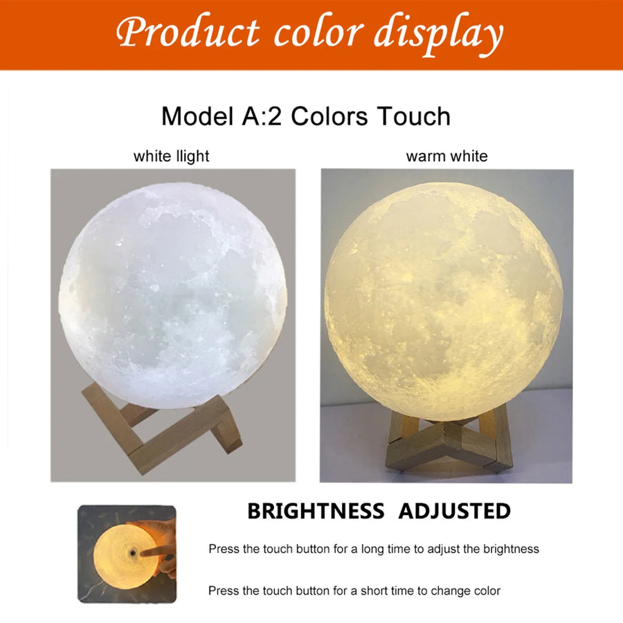3D Moon Lamp — Color-Changing LED Night Light with Touch Control | USB Rechargeable
