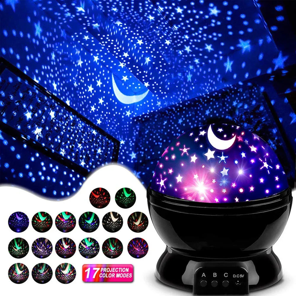 Rotating Galaxy Projector — Star & Moon LED Night Light for Bedroom Ambiance
