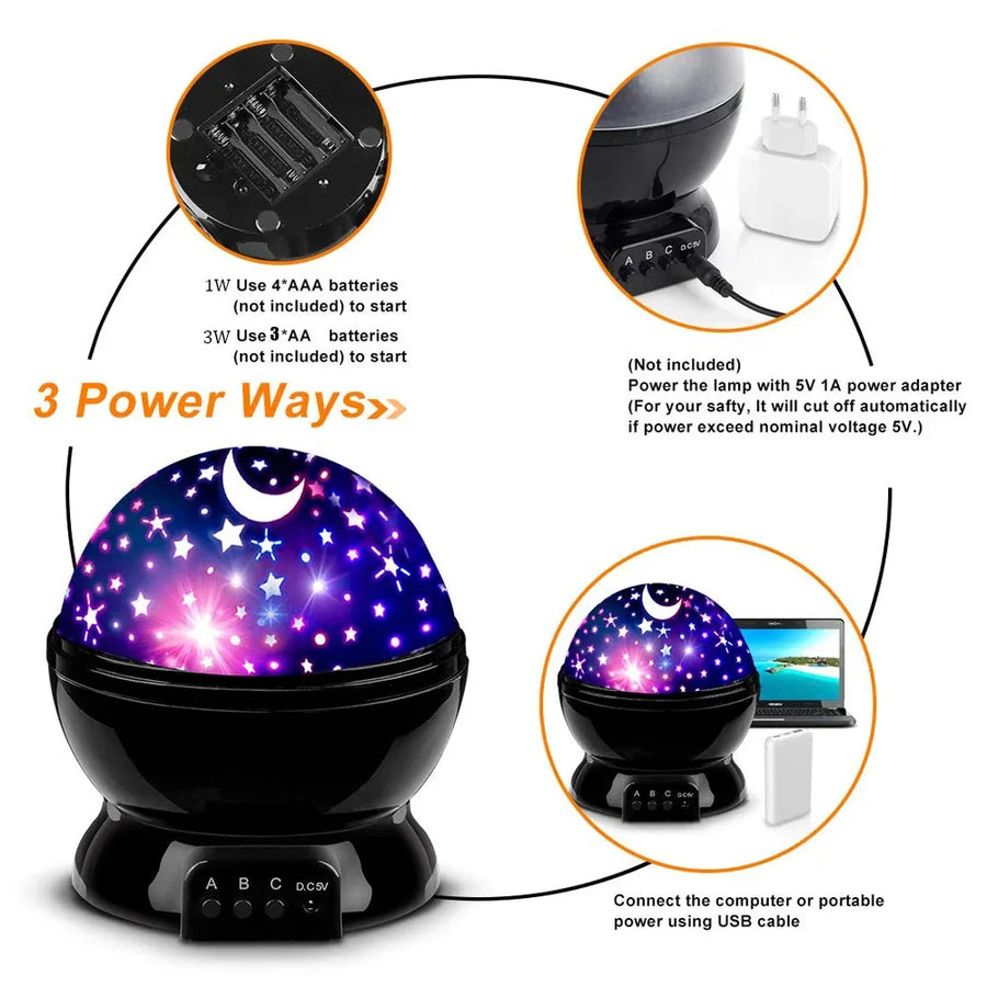 Rotating Galaxy Projector — Star & Moon LED Night Light for Bedroom Ambiance