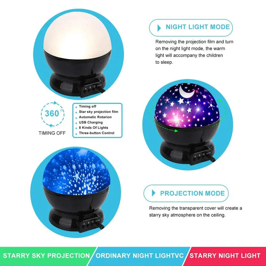 Rotating Galaxy Projector — Star & Moon LED Night Light for Bedroom Ambiance